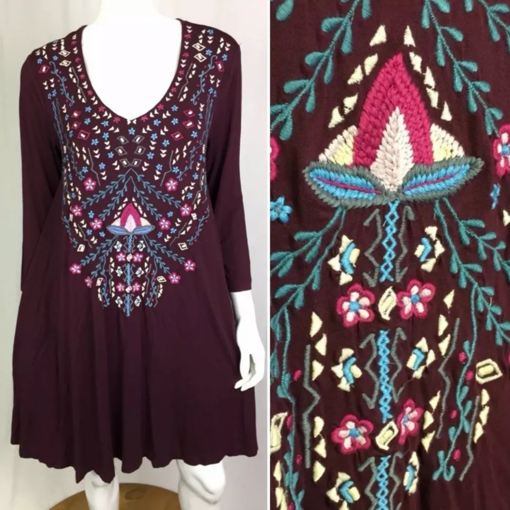 Caite Zola Floral Embroidery Tunic Shirt Dress